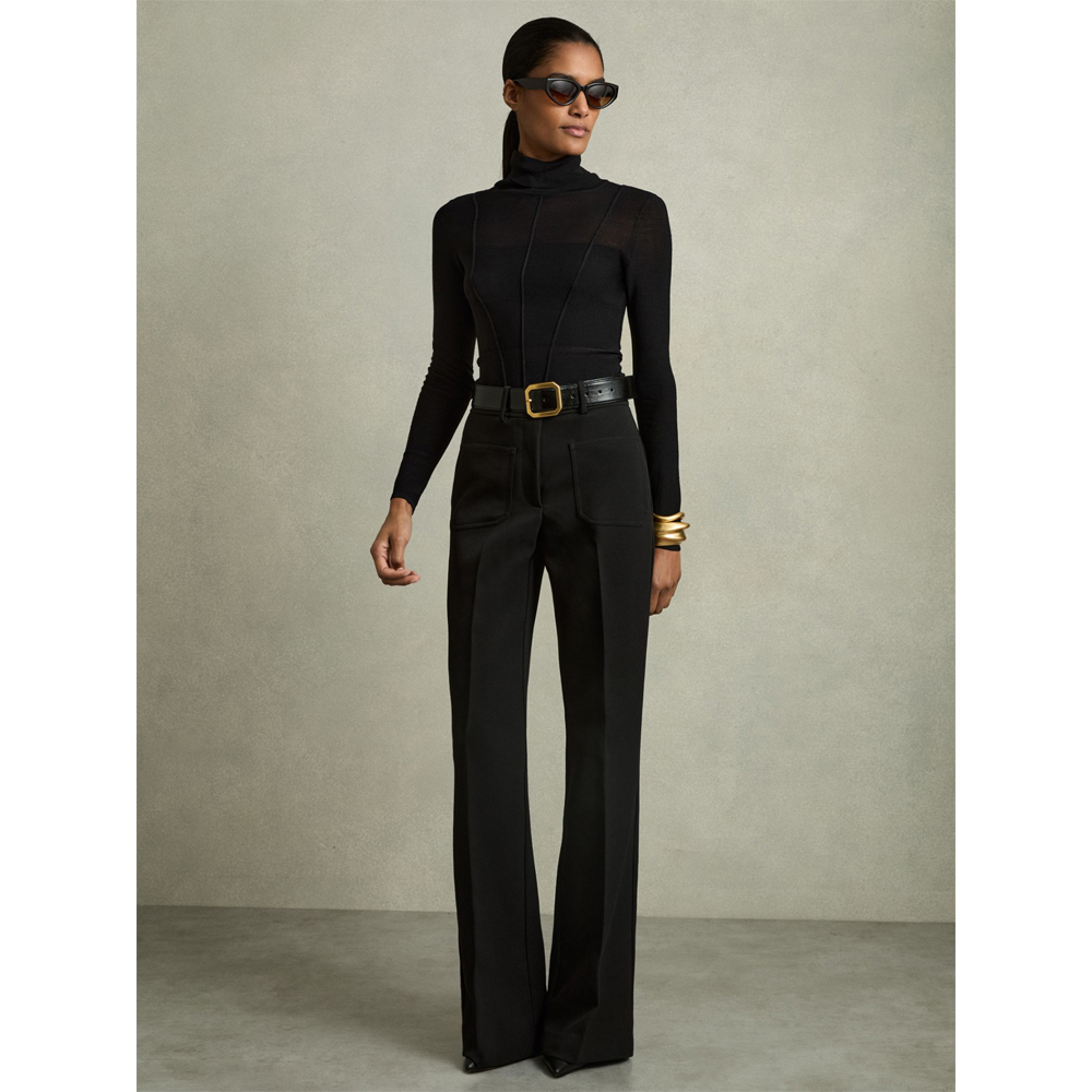 REISS PRIYA Twill High Rise Flared Trousers